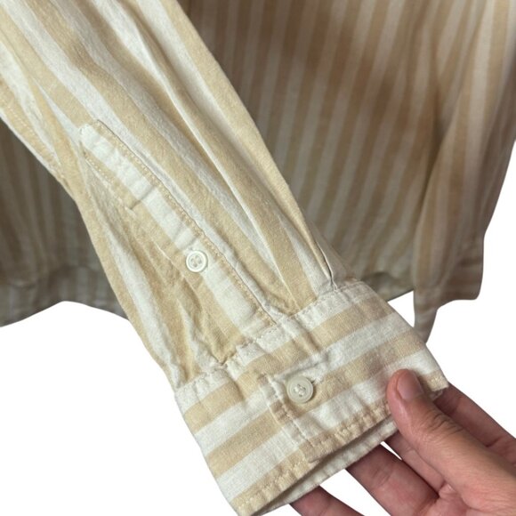 H&M beige striped linen blend long sleeve button down top size M - Picture 8 of 11